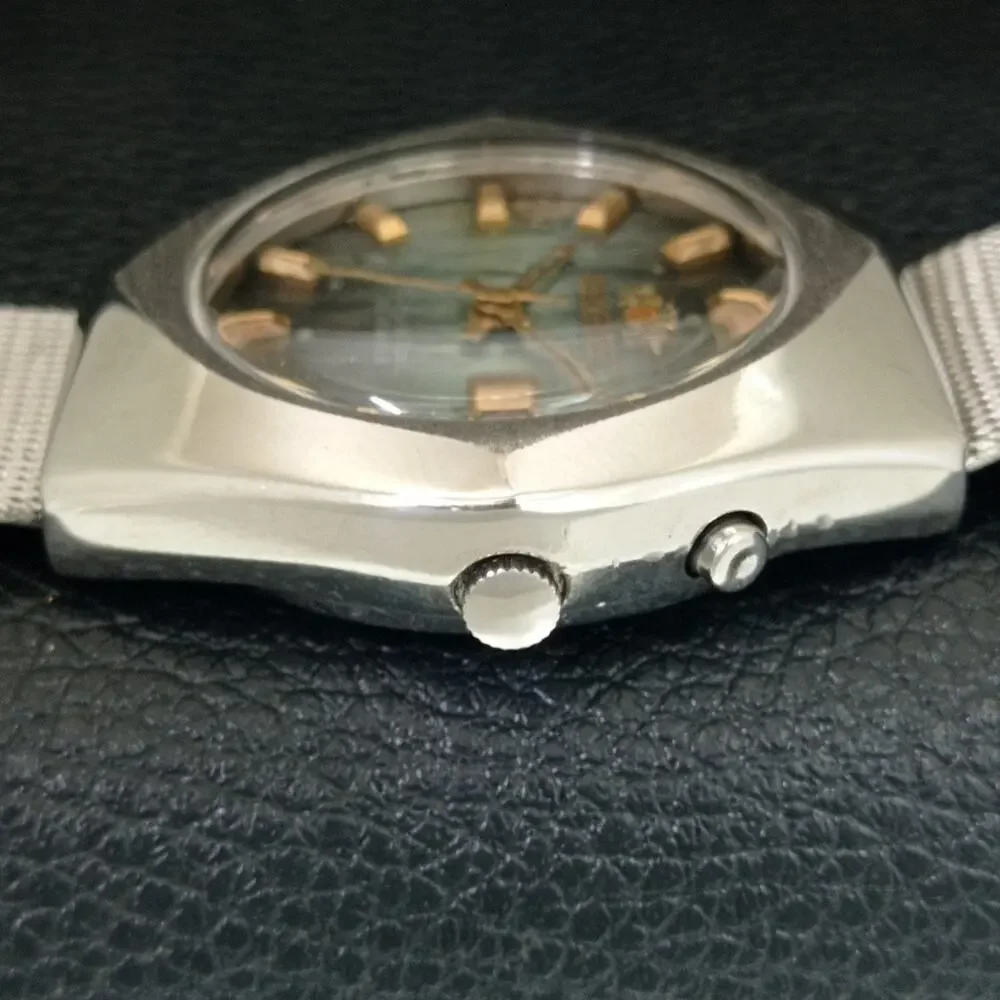 Vintage 1990 Orient Automatic Mens Silver Watch W/daydate & Green accents